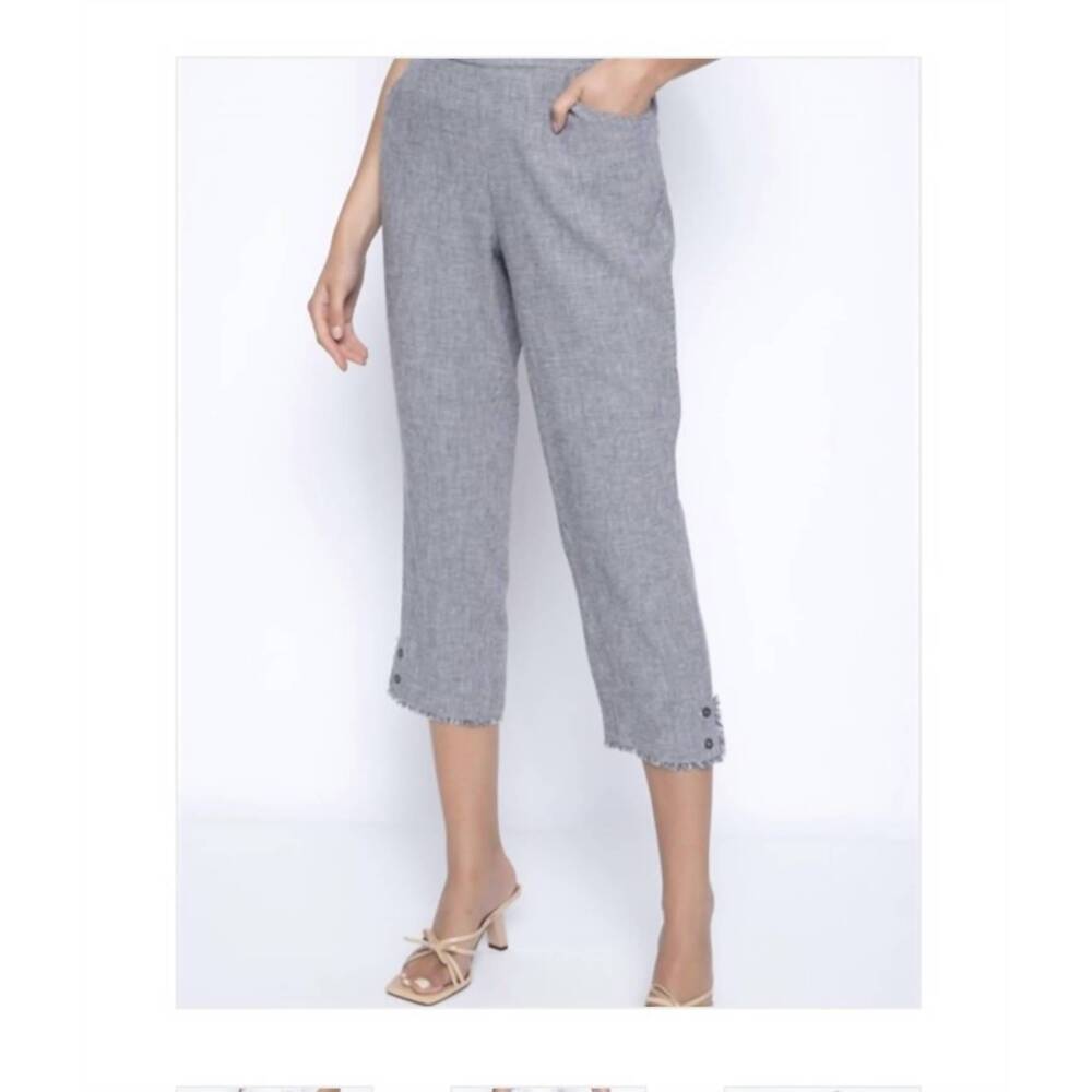 NEW PICADILLY fringe trim pant in grey/white in grey & white